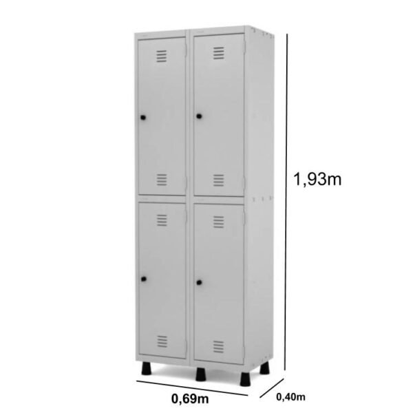 Armário Roupeiro de Aço com 04 PORTAS GRANDES - 1,93x0,69x0,40m - CZ/CZ - PANDIN - 10002 - Image 2