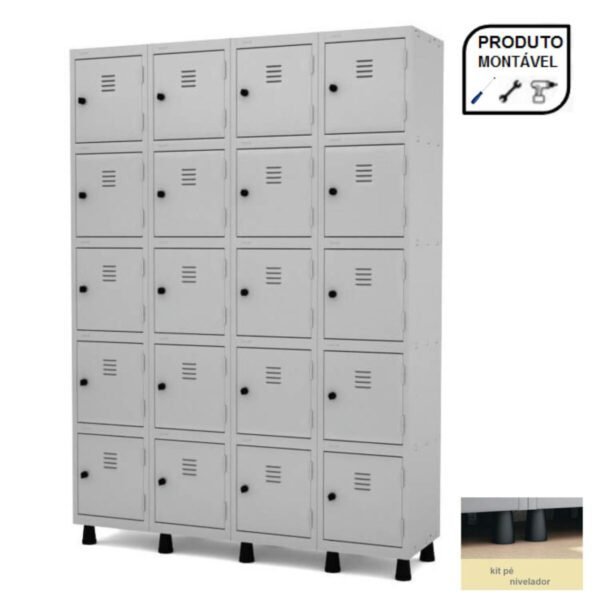 Armário Roupeiro de Aço com 20 Portas Pequenas - 1,93x1,70x0,40m - CZ/CZ - PANDIN - 10009