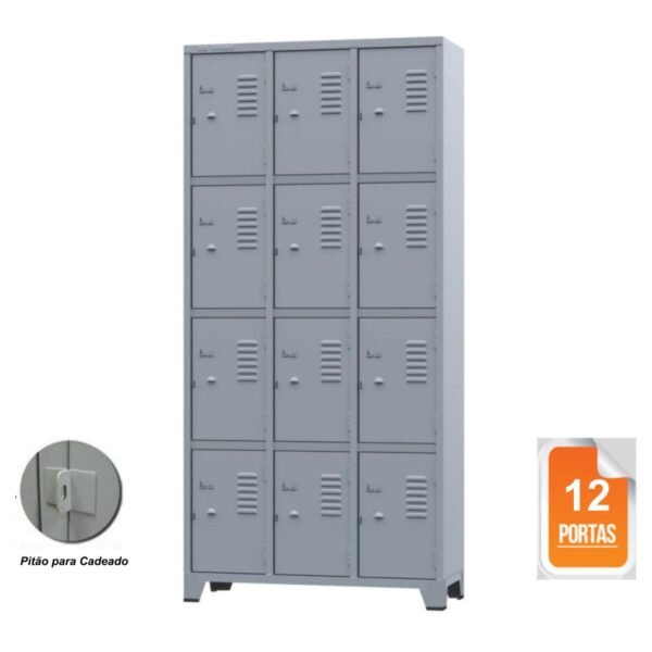 Roupeiro de Aço c/ 12 Portas Pequenas - 1,96x0,93x0,36m - CZ/CZ - AMAPA - 10106