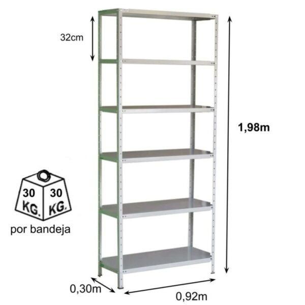Estante de Aço com 06 Bandejas 30 cm (24/18) - 1,98x0,92x0,30m - Cinza - NOBRE - 11102 - Image 2