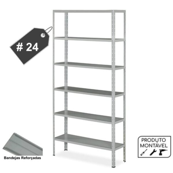 Estante de Aço com 06 Bandejas 30 cm (24/18) - 1,98x0,92x0,30m - Cinza - NOBRE - 11102