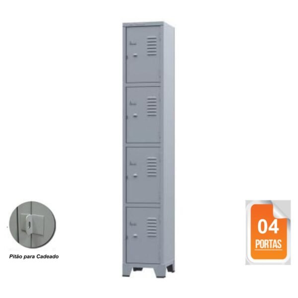 Roupeiro de Aço c/ 04 Portas Pequenas - 1,96x0,33x0,36m - CZ/CZ - AMAPA - 10102
