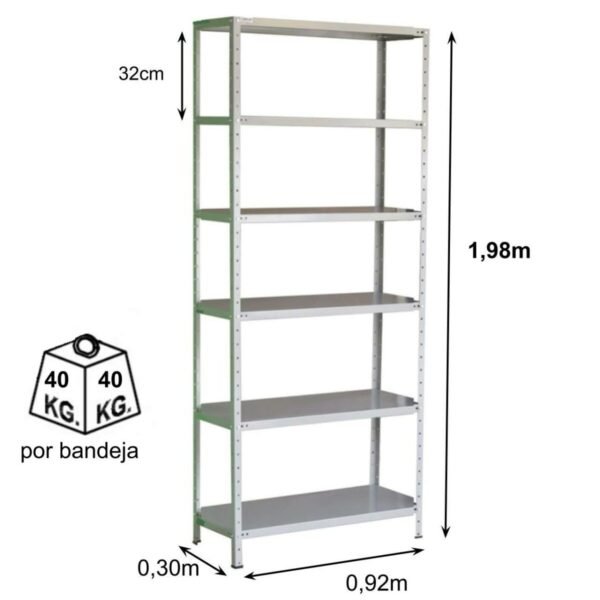 Estante de Aço com 06 Bandejas 30 cm (22/18) - 1,98x0,92x0,30m - AMAPA - 11103 - Image 2