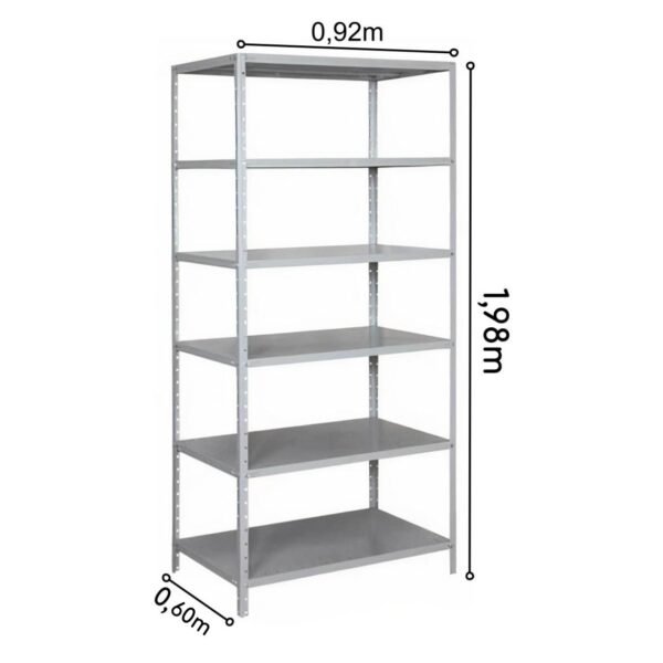 Estante de Aço com 06 Bandejas 60 cm (22/18) - 1,98x0,92x0,60m - Cinza - SA - 16016 - Image 3