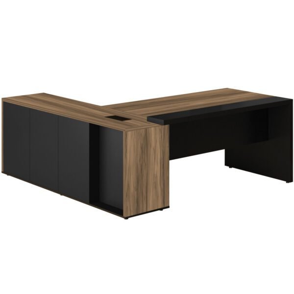 Mesa Escritório PRESIDENTE c/ Armário Pedestal - 1,82x1,80m - WORK START - NOGAL SEVILHA/PRETO - 20602