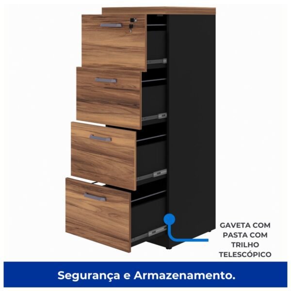 Arquivo 04 Gavetas Pasta Suspensa - 1,28x0,46x0,45m - WORK START  - NOGAL SEVILHA/PRETO - 21410 - Image 3