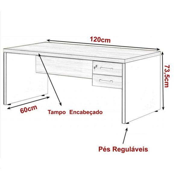 Mesa Escritório 1,20x0,60m - C/ 02 Gavetas - WORKSTART - MARSALA / PRETO - 23471 - Image 2