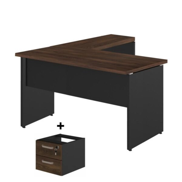 Mesa em "L" (Mesa 1,50m + Mesa Auxiliar) - C/ 02 GAVETAS - WORKSTART - MARSALA / PRETO - 23477