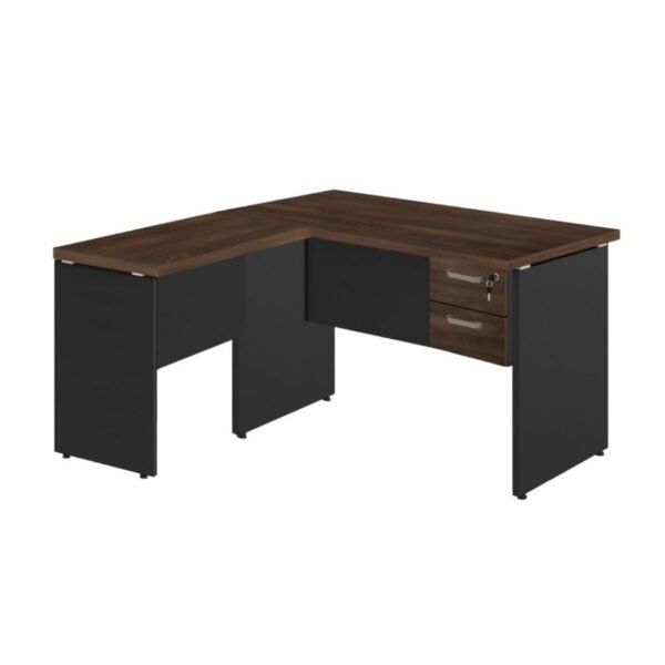 Mesa em "L" (Mesa 1,50m + Mesa Auxiliar) - C/ 02 GAVETAS - WORKSTART - MARSALA / PRETO - 23477 - Image 2