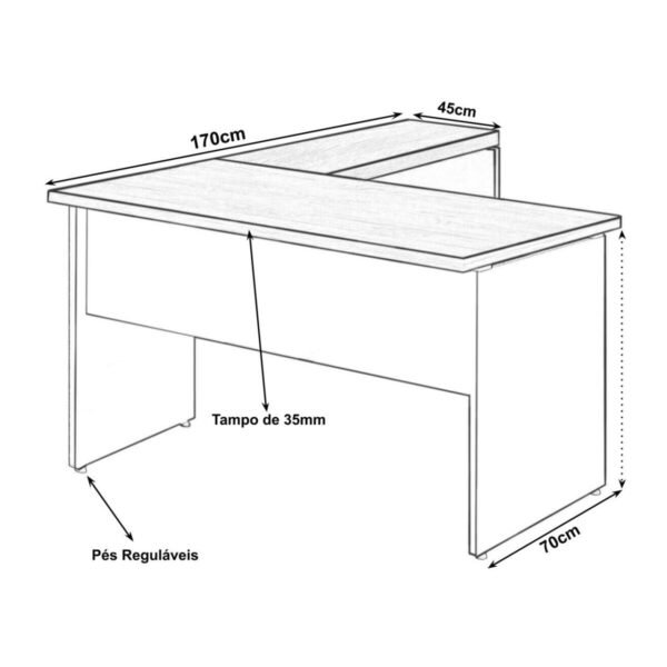 Mesa em "L" (Mesa 1,50m + Mesa Auxiliar) - C/ 02 GAVETAS - WORKSTART - MARSALA / PRETO - 23477 - Image 3