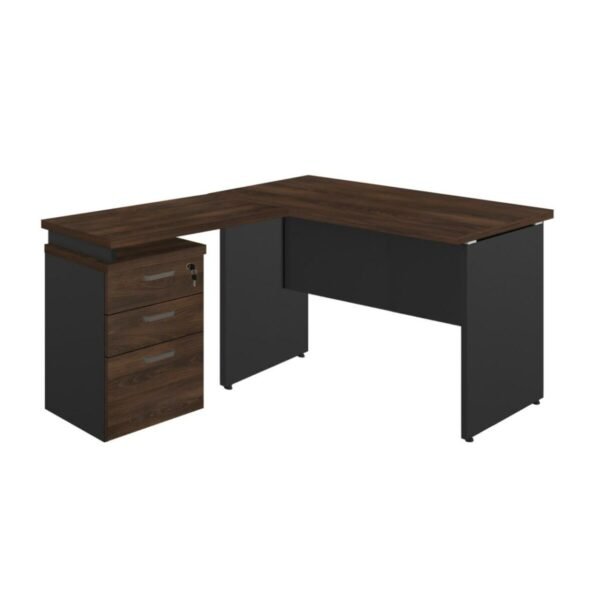 Mesa Escritório em "L" c/ Gaveteiro 1,70x1,60m - WORKSTART - MARSALA/PRETO - 23481