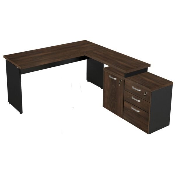 Mesa Escritório em "L" - 1,50x1,50m (Extensível) - com Armário Misto (03 Gav.) - WORKSTART - MARSALA/PRETO - 23482