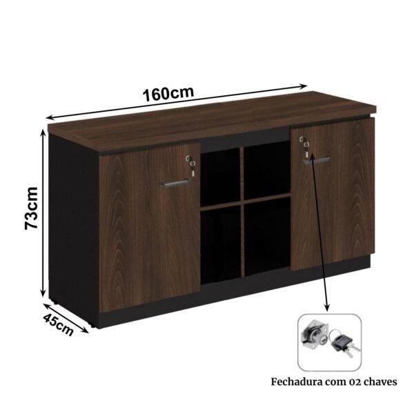 Armário Baixo GOLD Credenza - 1,60x0,72x0,45m  - WORKYARIS - MARSALA/PRETO - 23501 - Image 2