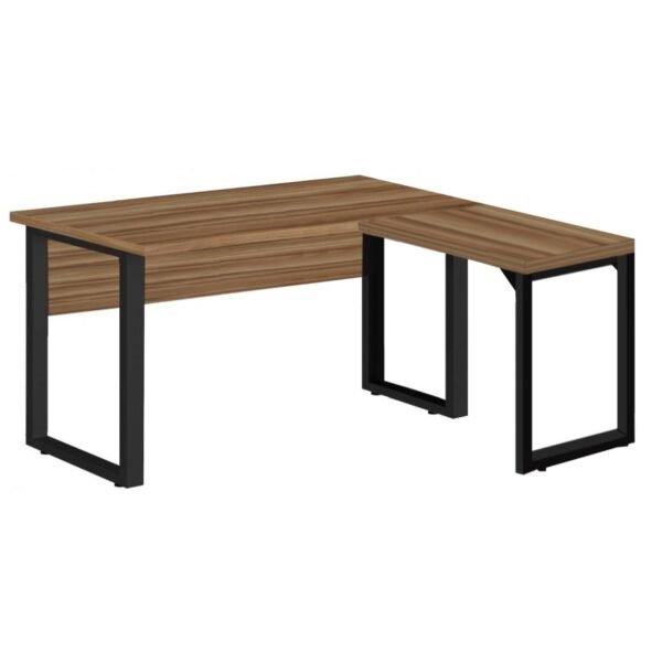 Mesa em L com PÉ QUADRO (Mesa 1,50m + Mesa Auxiliar) - S/ Gavetas - WORKSTART - NOGAL SEVILHA/PRETO - 24476