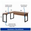 Mesa em L com PÉ QUADRO (Mesa 1,70m + Mesa Auxiliar) - S/ Gavetas - WORKSTART - NOGAL SEVILHA/PRETO - 24478 - Image 2
