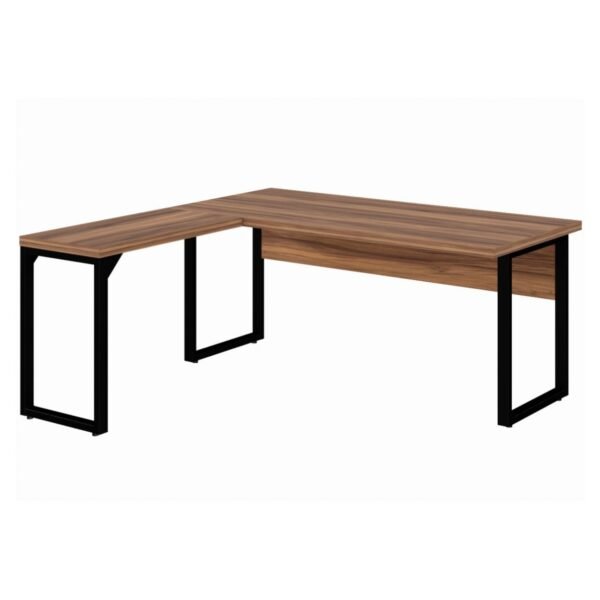 Mesa em L com PÉ QUADRO (Mesa 1,70m + Mesa Auxiliar) - S/ Gavetas - WORKSTART - NOGAL SEVILHA/PRETO - 24478
