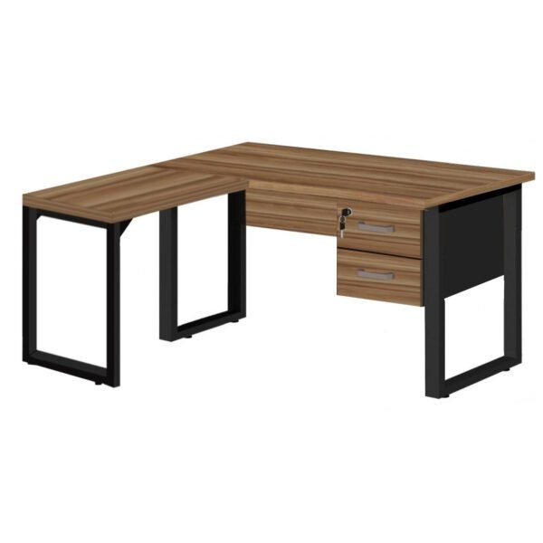 Mesa em L com PÉ QUADRO (Mesa 1,70m + Mesa Auxiliar) - C/ Gavetas - WORKSTART - NOGAL SEVILHA/PRETO - 24479