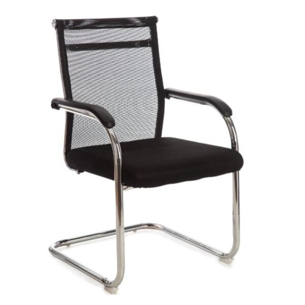 Cadeira FIXA Tela Mesh DUBAI Cromada - PMD - Cor Preta - 31018
