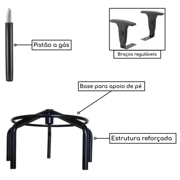 Cadeira Caixa EXECUTIVA LISA com Braços Reguláveis - (Aranha MARTIFLEX) - Cor Preta - 35003 - Image 2