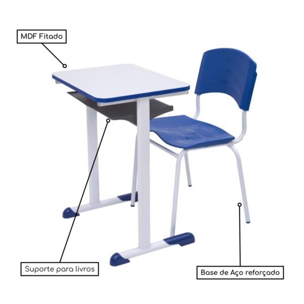 Kit Escolar Individual AZUL – (Mesa e Cadeira) – ADULTO – TAMPO MDP - COR AZUL - 40095 - Image 3