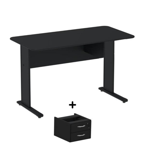 Mesa Escritório 1,20x0,60m c/ Gavetas - Cor Preto - PANDIN - 44090