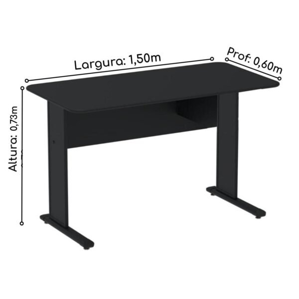 Mesa Escritório 1,50x0,60m s/ Gavetas - Cor Preto - PANDIN - 44092 - Image 2