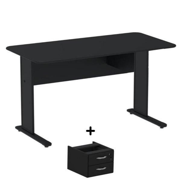Mesa Escritório 1,50x0,60m c/ Gavetas - Cor Preto - PANDIN - 44093