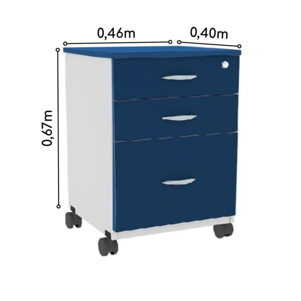 Gaveteiro Volante 03 Gav. 0,67x0,46x0,40m  - AZUL/CZ - 44104 - Image 2