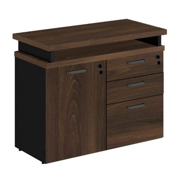 Armário Baixo 03 Gavetas e Porta (MISTO) - WORKSTART - MARSALA/PRETO - 51007