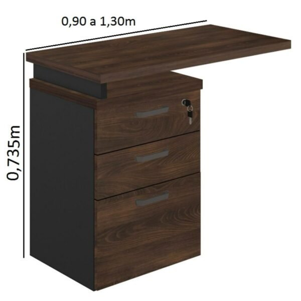 Mesa AUXILIAR c/ 03 Gavetas Pedestal 30mm - WORKSTART - MARSALA/PRETO - 51017 - Image 2