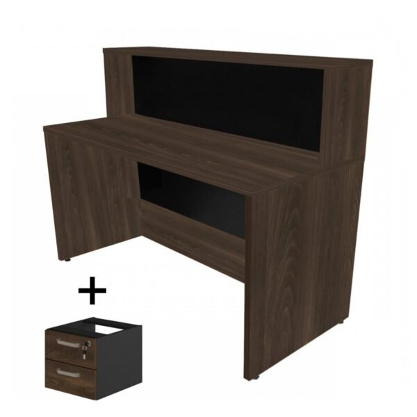 Balcão de Atendimento 1.35x1,13x0,60m - C/ Gavetas - WORKSTART - MARSALA/PRETO - 63084